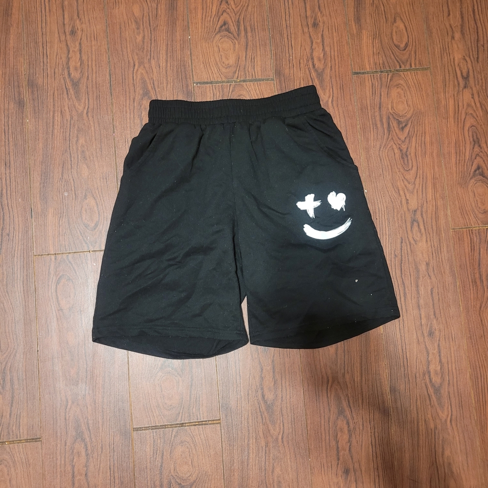 SHEIN Black Athletic Shorts with White Smiley Design